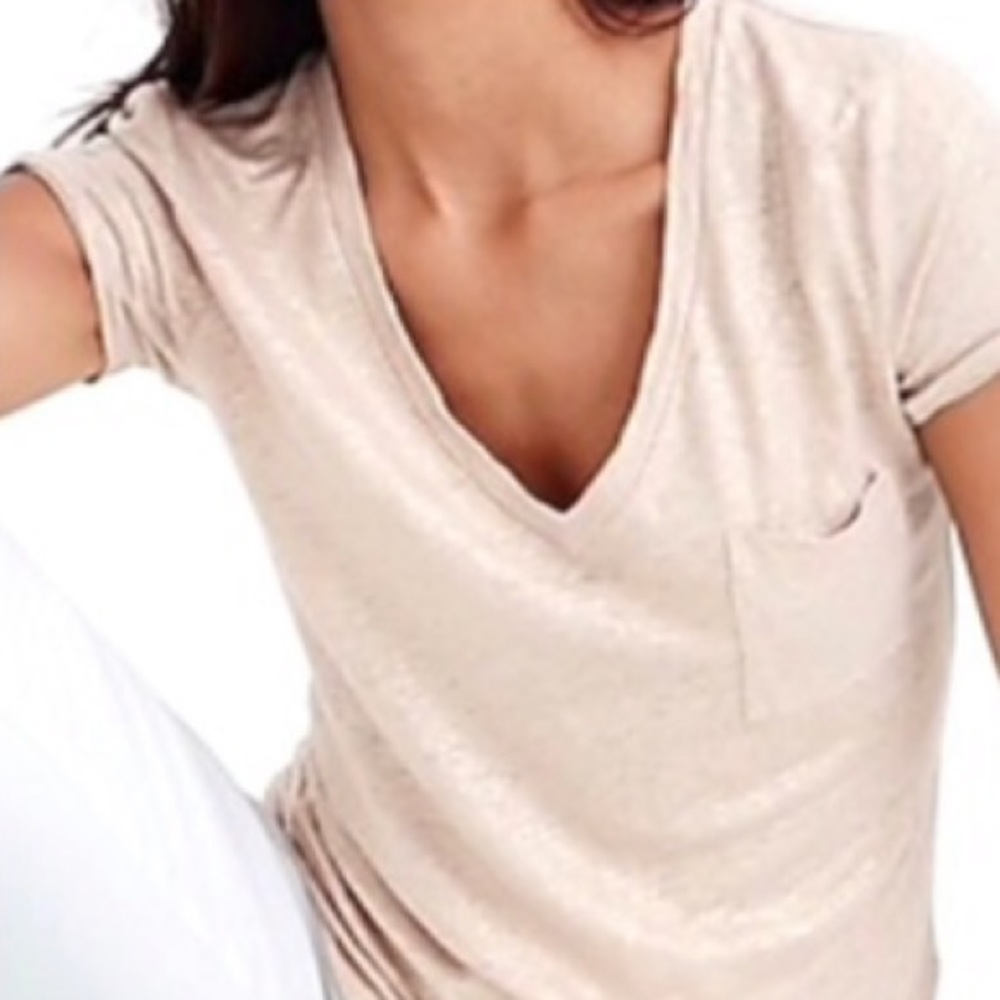 J. Crew capsleeve 100% linen tan/gold flecked